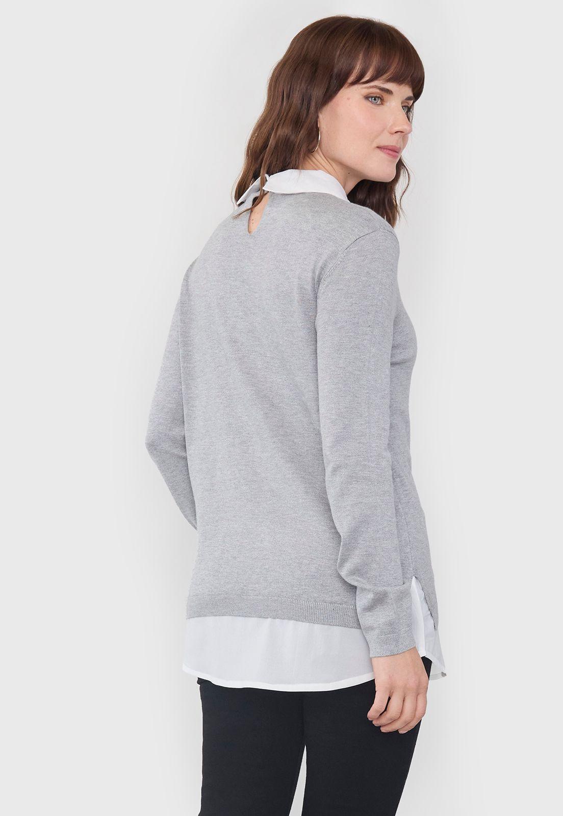 Sweater Mujer Blusa Falsa Gris Corona-2
