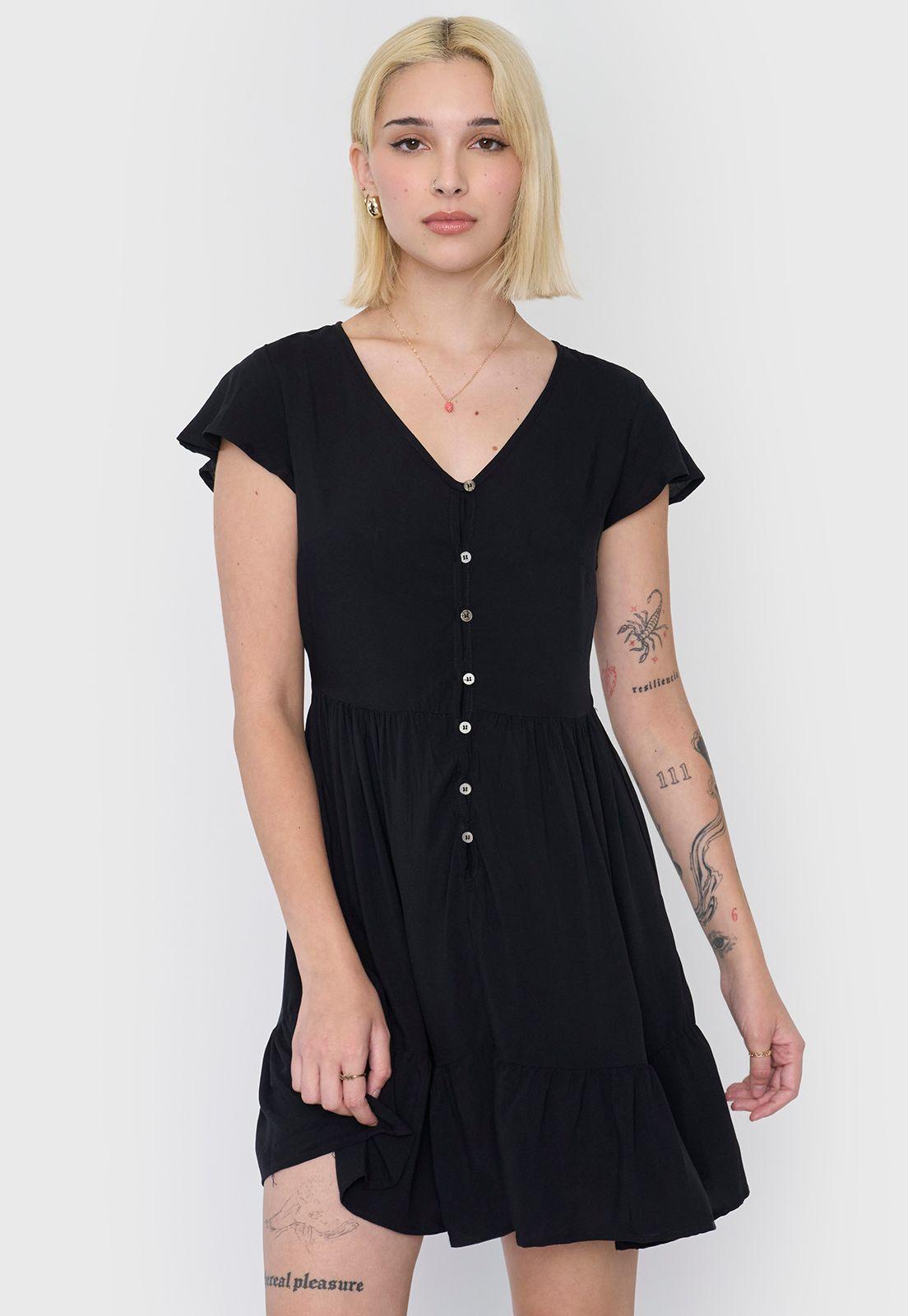 Vestido Mujer Corto Negro Vuelos Corona-2