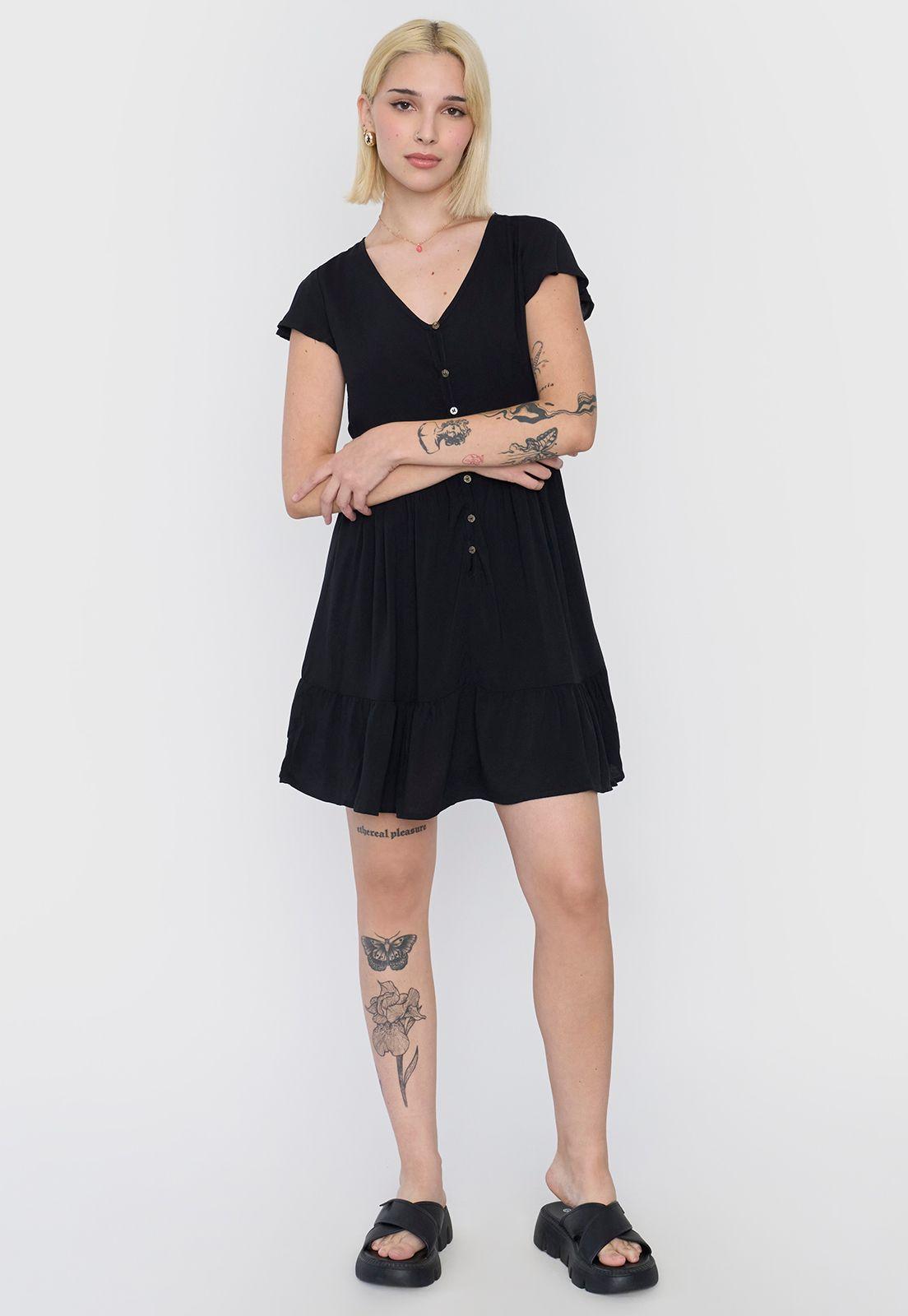 Vestido Mujer Corto Negro Vuelos Corona-3
