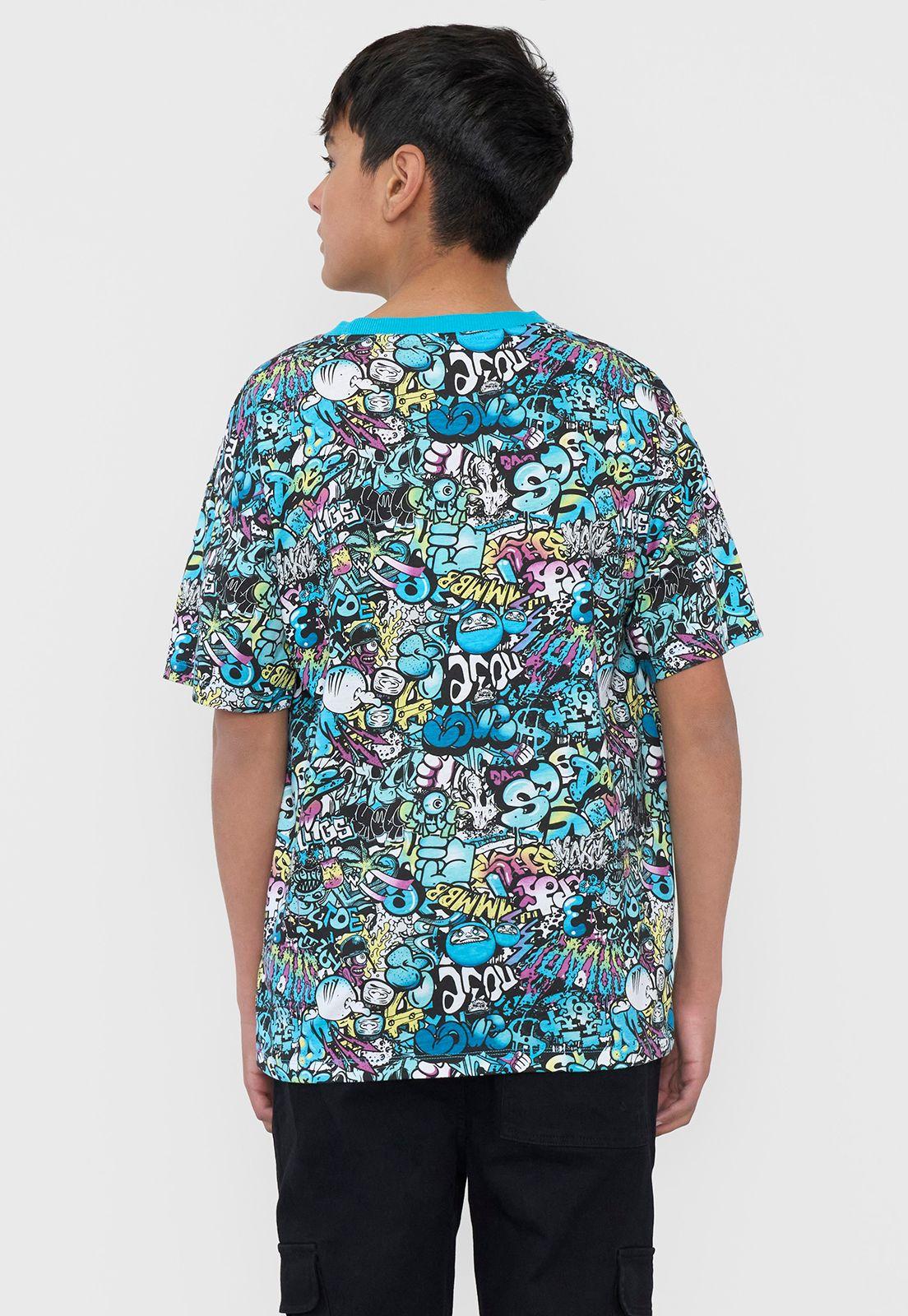 Polera Niño Fullprint Graffiti Petrol Corona-1