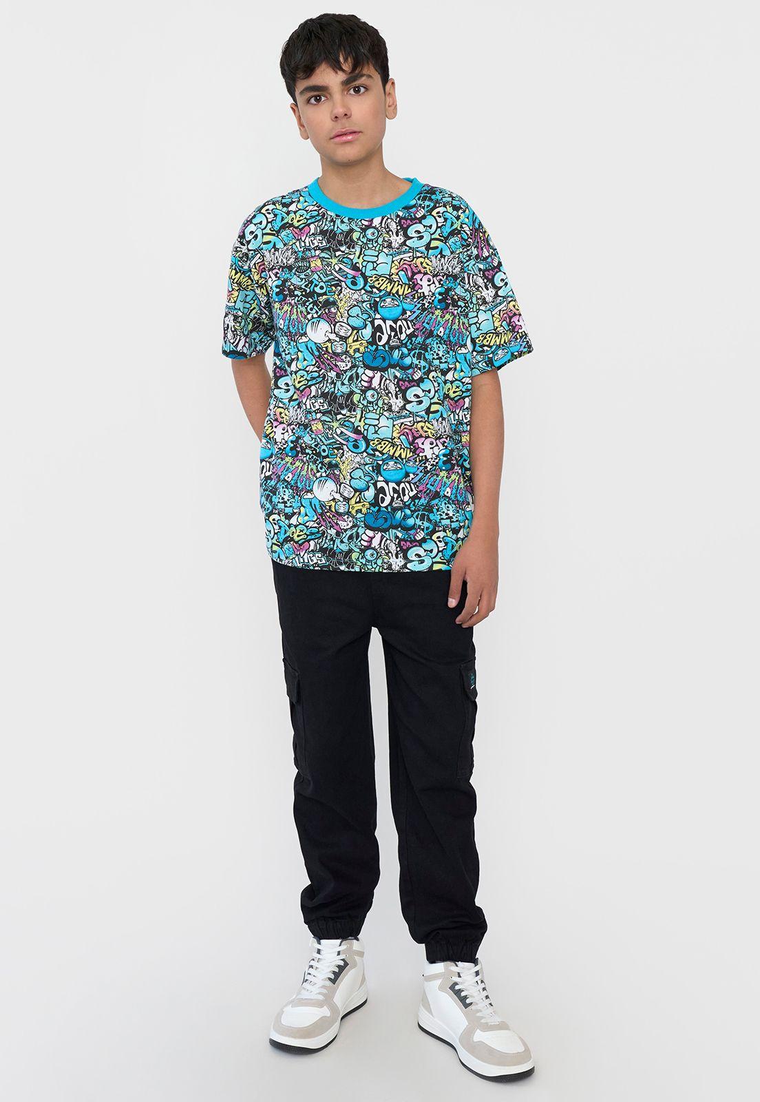 Polera Niño Fullprint Graffiti Petrol Corona-3