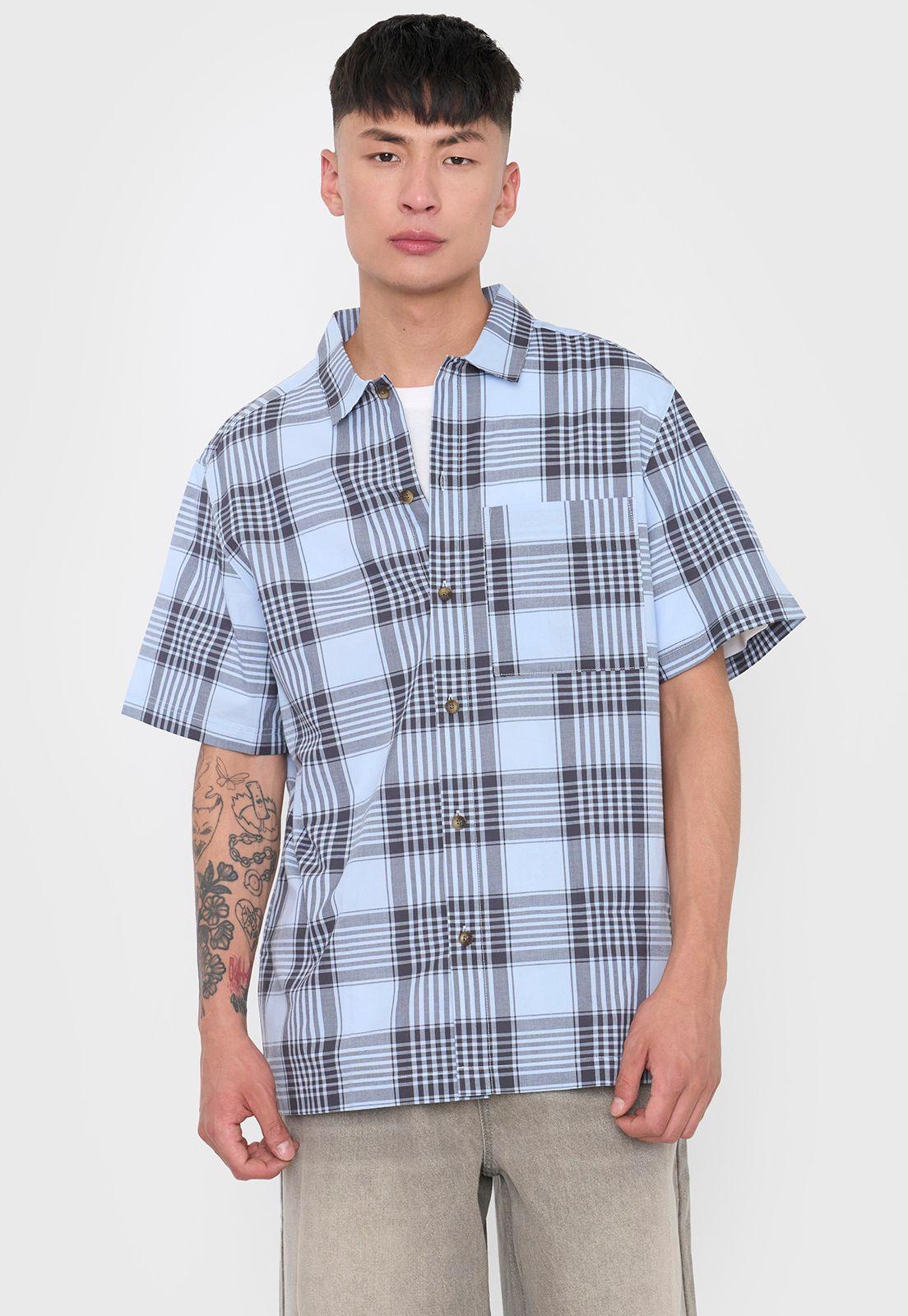 Camisa Hombre Cuadrille Vintage Azul Corona-2