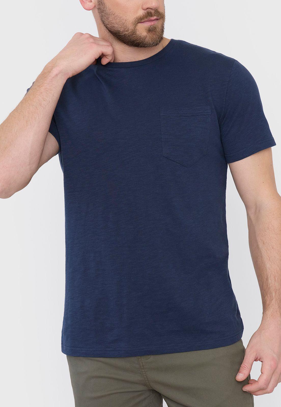 Polera Hombre Slub Pocket Azul Corona-2