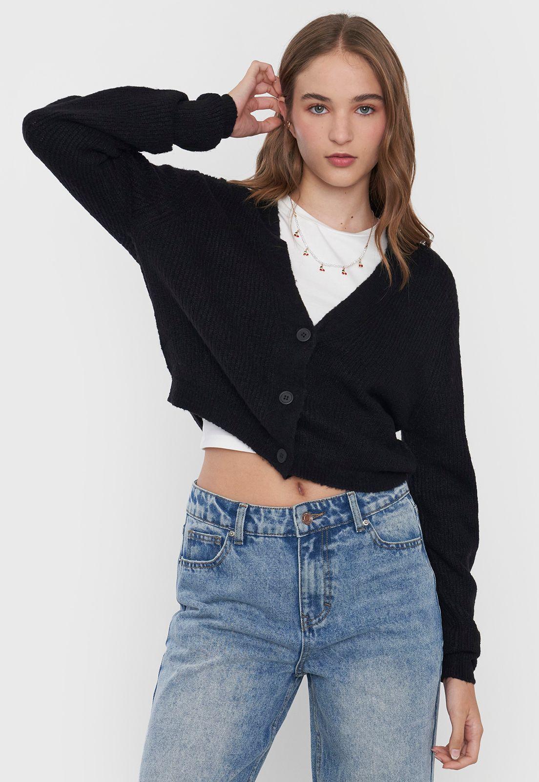 Sweater Mujer Cárdigan Color Negro Corona-2