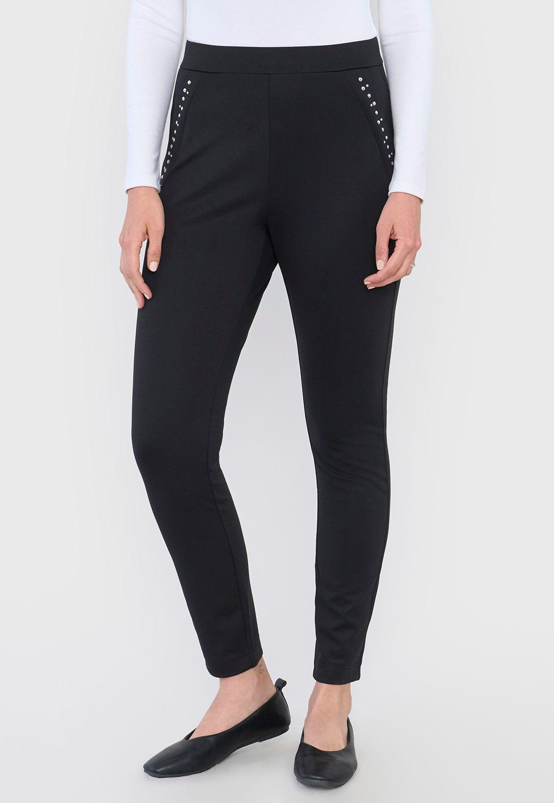 Calza Mujer Skinny Aplicaciones Negro Corona-1