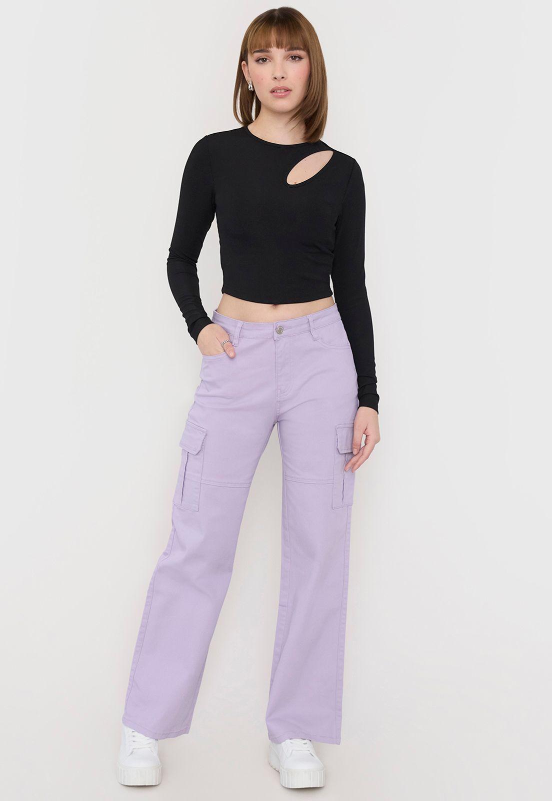 Pantalón Mujer Cargo Stretch Lila Corona-3