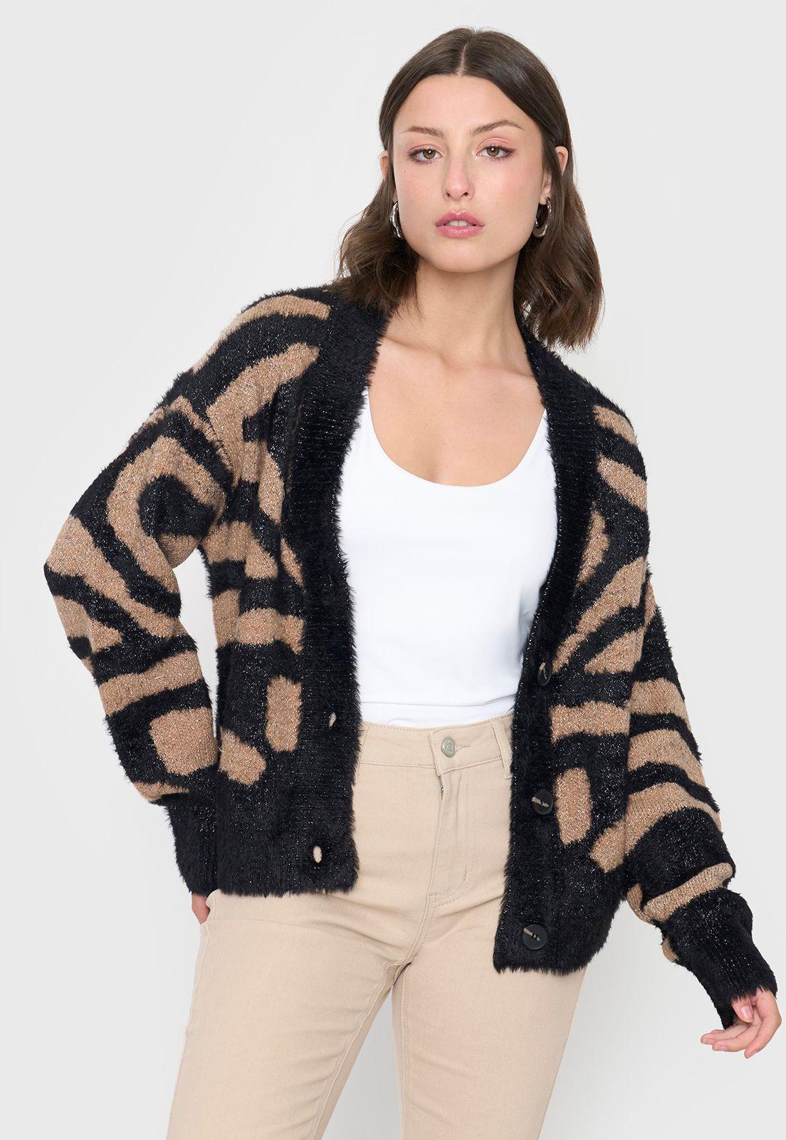 Cardigán Mujer Lurex Print Café Corona-0