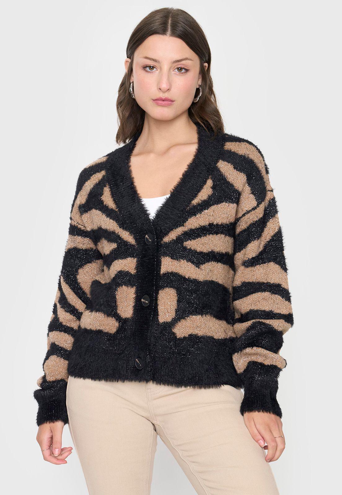 Cardigán Mujer Lurex Print Café Corona-2