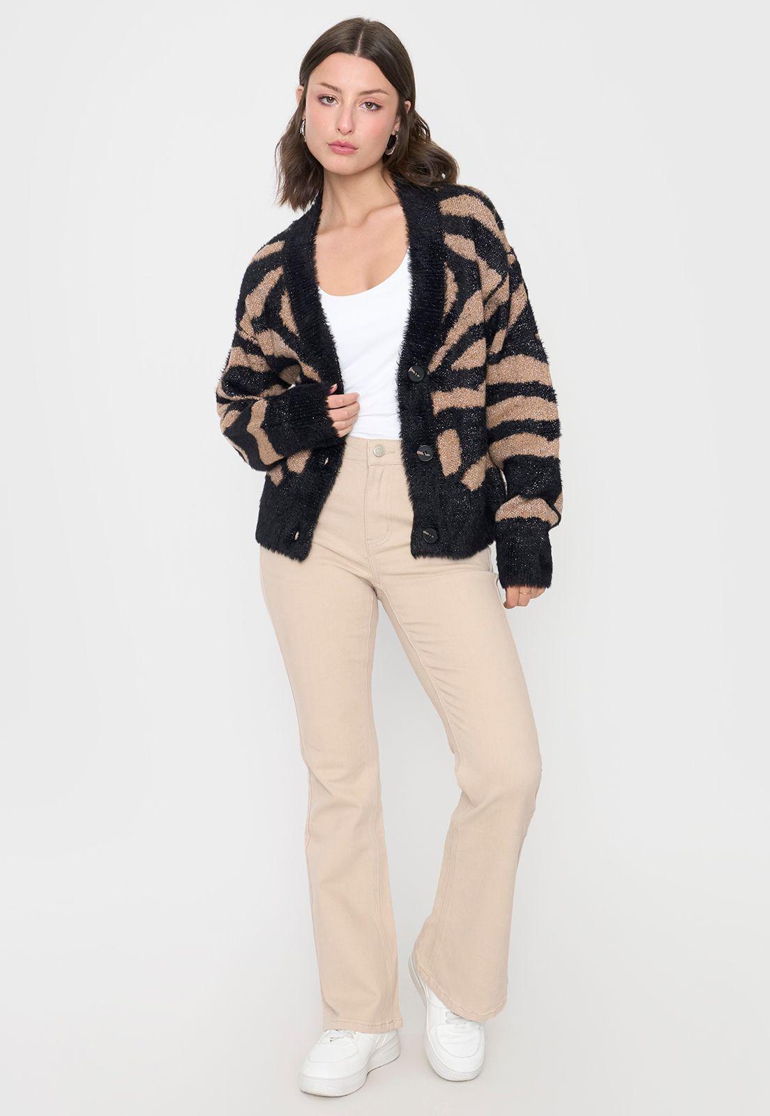 Cardigán Mujer Lurex Print Café Corona-3