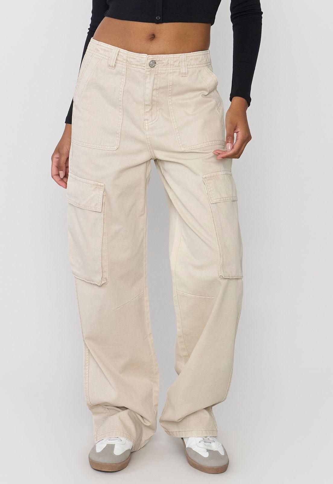 Jeans Mujer Straight Fit Cargo Beige Corona-1