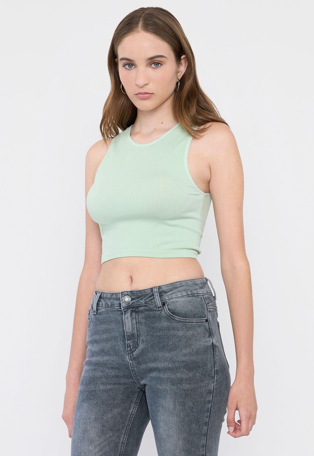 Polera Mujer Sin Mangas Cuello Halter Verde Corona-0