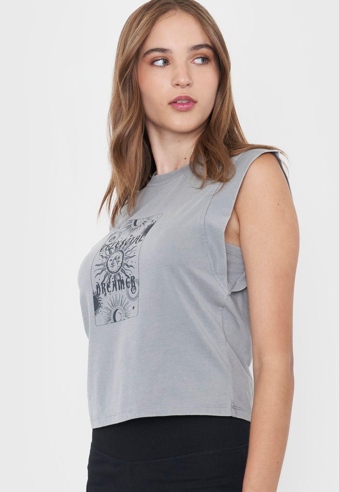 Polera Mujer Manga Vuelos Gris Claro Corona-2