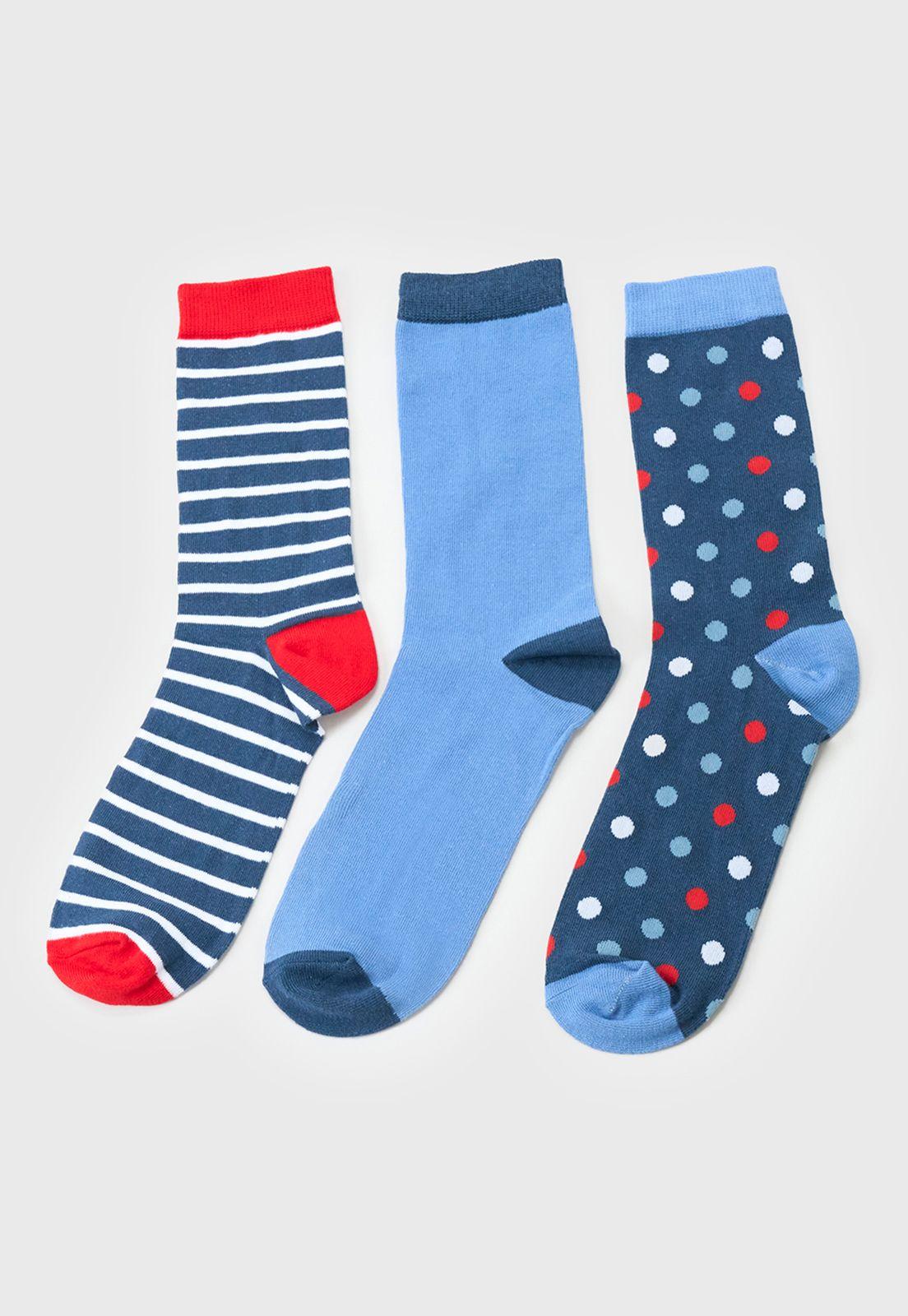 Calcetines Hombre Tripack Mix Azul/Rojo Print Corona-2