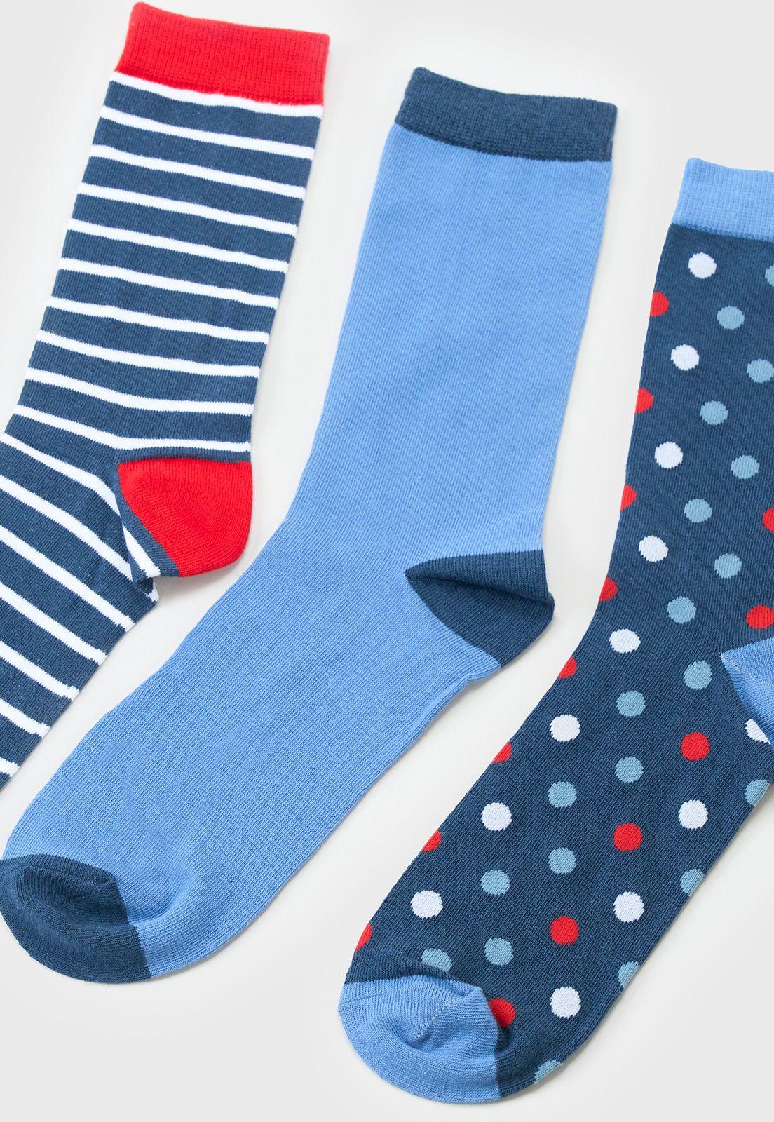 Calcetines Hombre Tripack Mix Azul/Rojo Print Corona-3