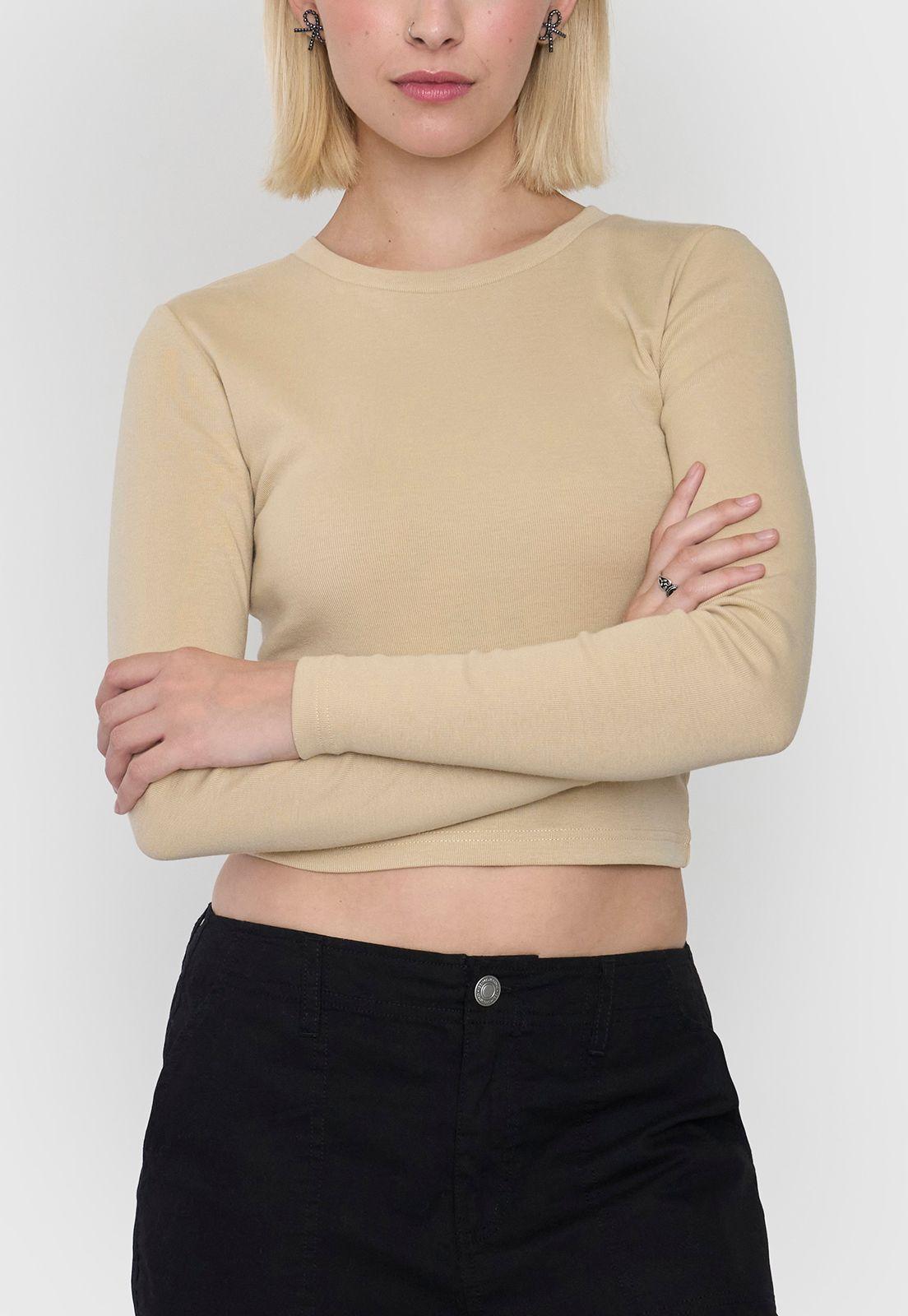 Polera Mujer Crop Manga Larga Beige Corona-2