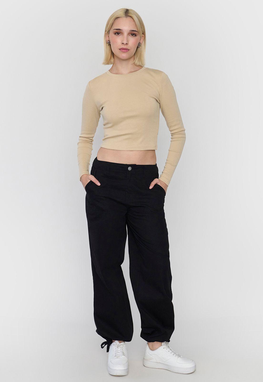 Polera Mujer Crop Manga Larga Beige Corona-3