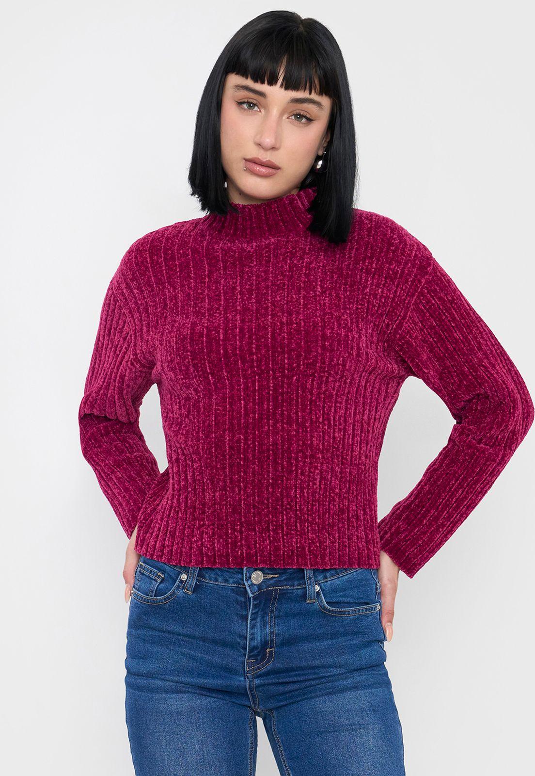 Sweater Mujer Chenille Rib Guinda Corona-0