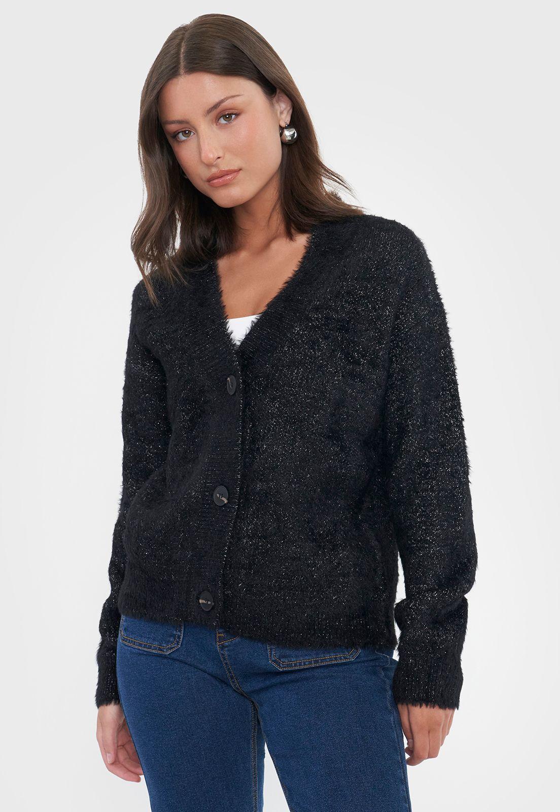 Sweater Mujer Cárdigan Lurex Negro Corona-0