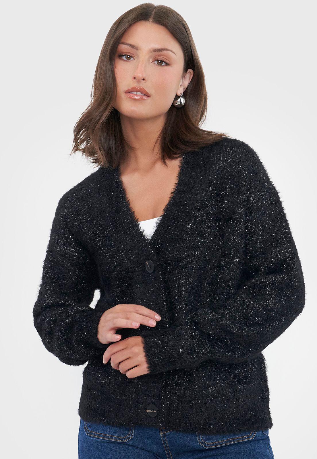 Sweater Mujer Cárdigan Lurex Negro Corona-2