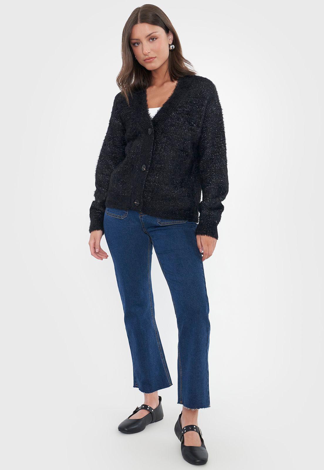 Sweater Mujer Cárdigan Lurex Negro Corona-3