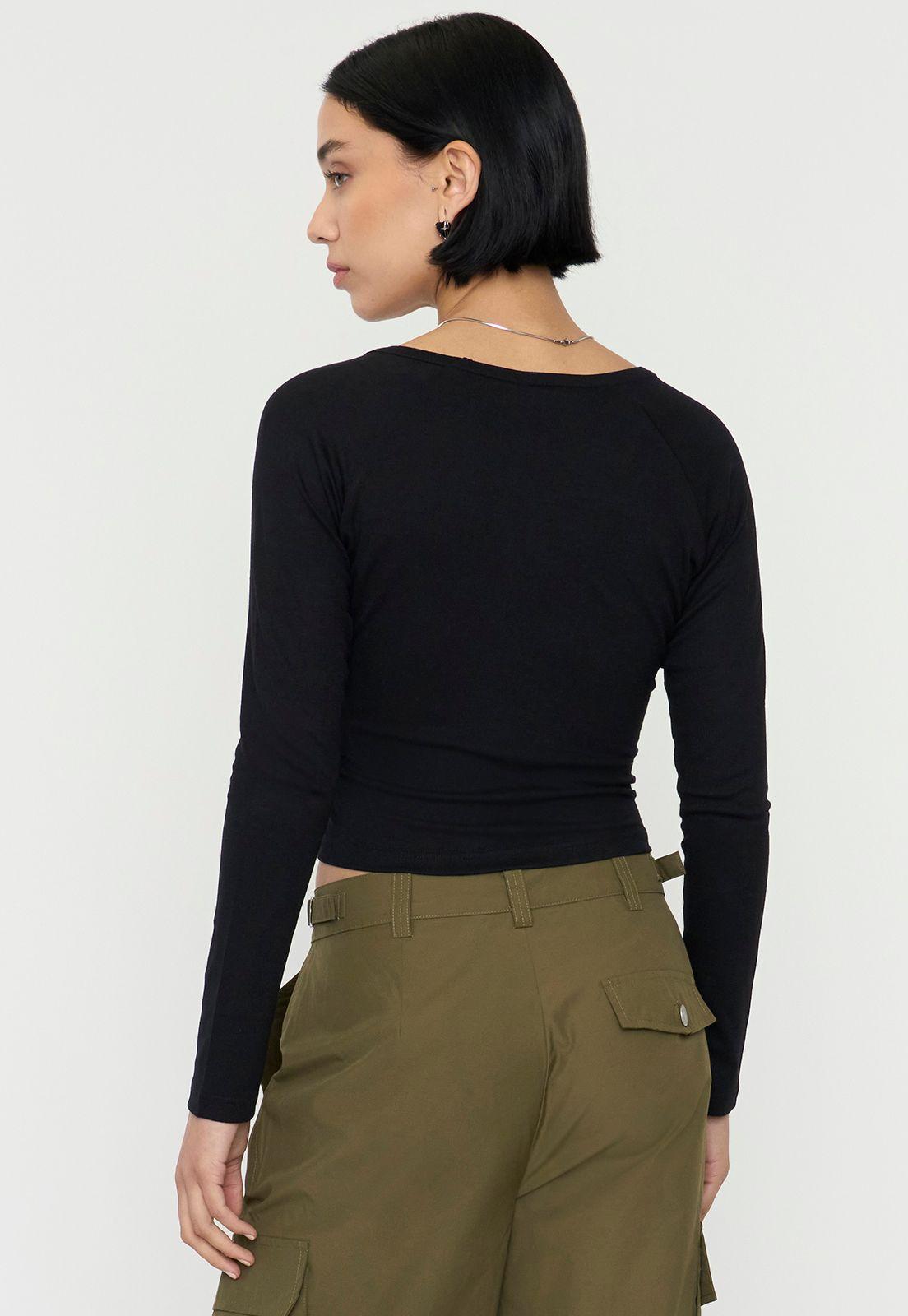 Polera Mujer M/L Cuello V Negro Corona-1