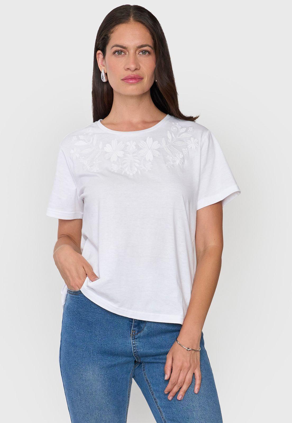 Polera Mujer Bordado Blanco Corona-0