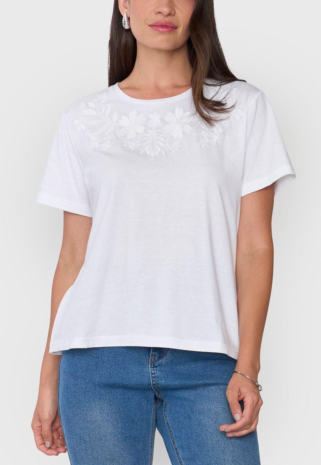 Polera Mujer Bordado Blanco Corona-2