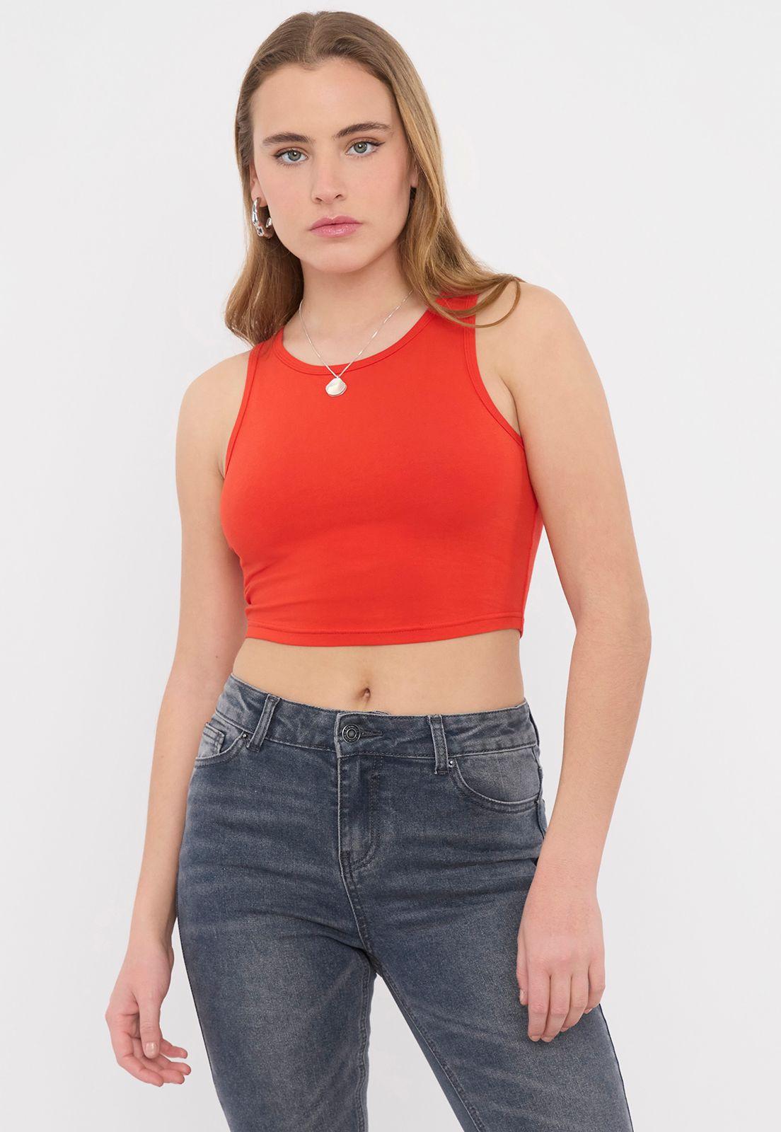 Polera Mujer Sin Mangas Crop Rojo I Corona-0