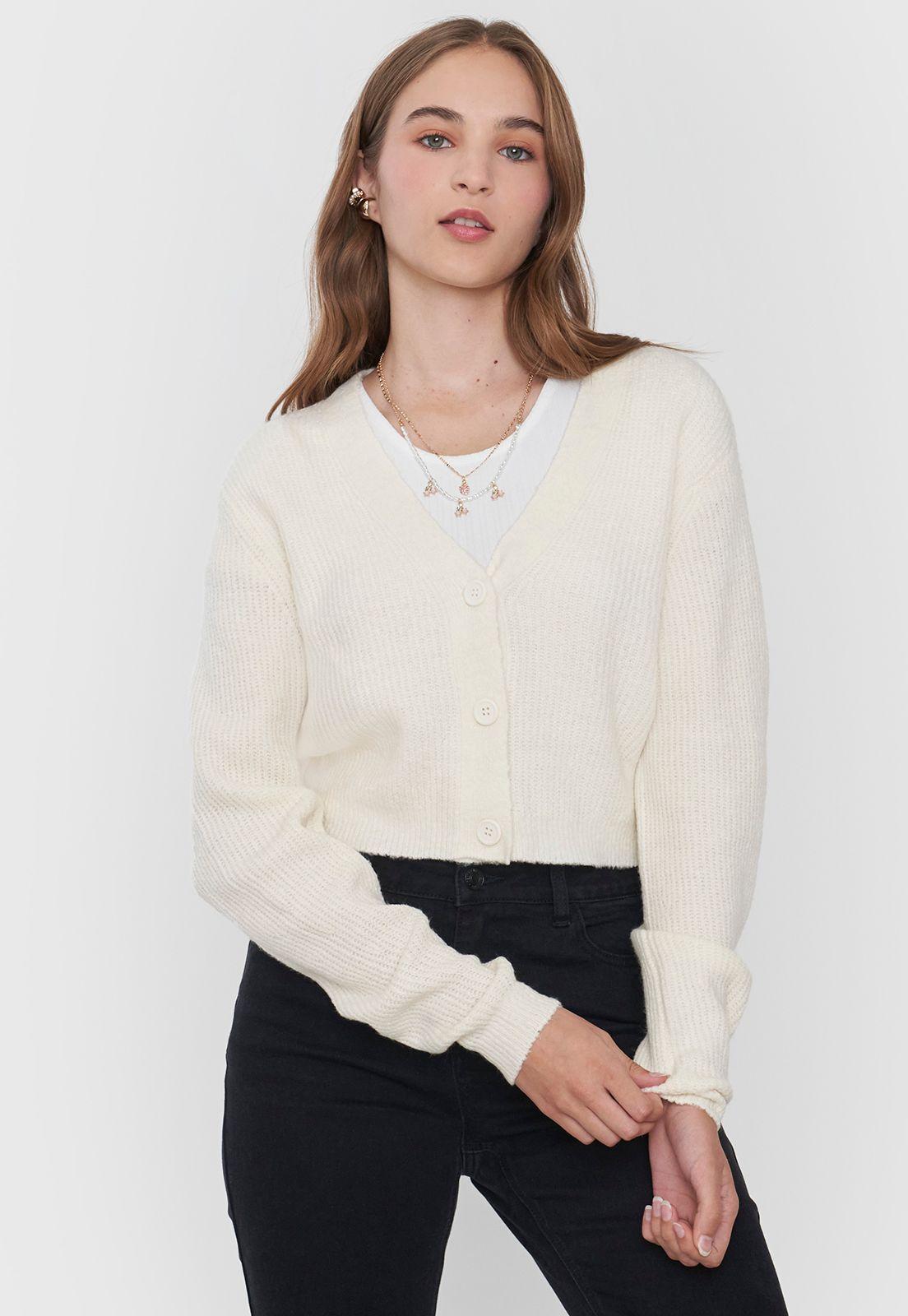 Sweater Mujer Cárdigan Ecru Corona-0