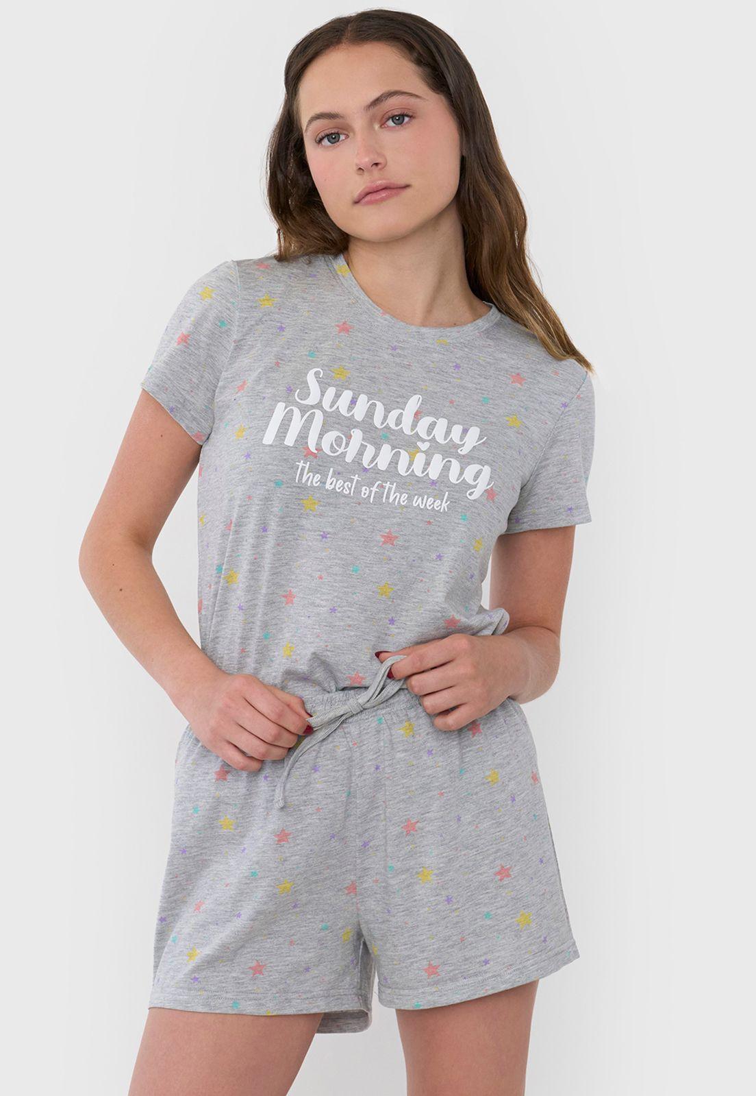 Pijama Mujer Corto Algodón Gris Corona-2