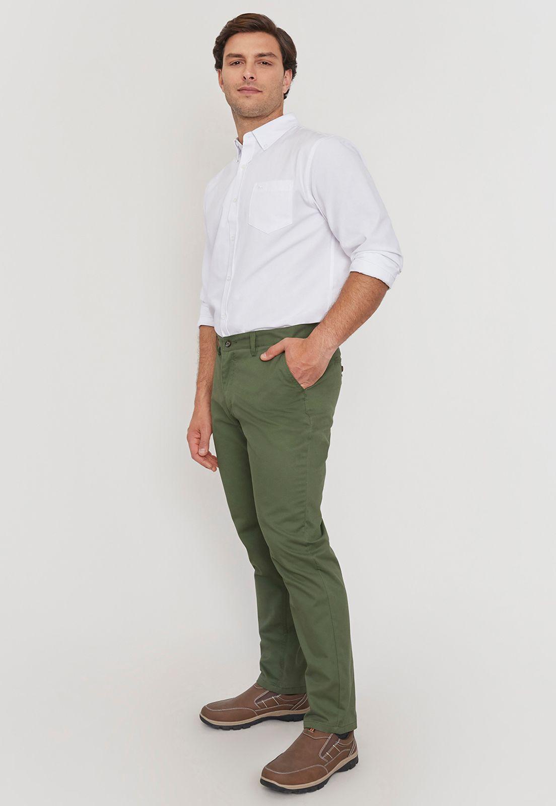 Pantalón Hombre Slim Fit Verde Bolsillos Chino Corona-3