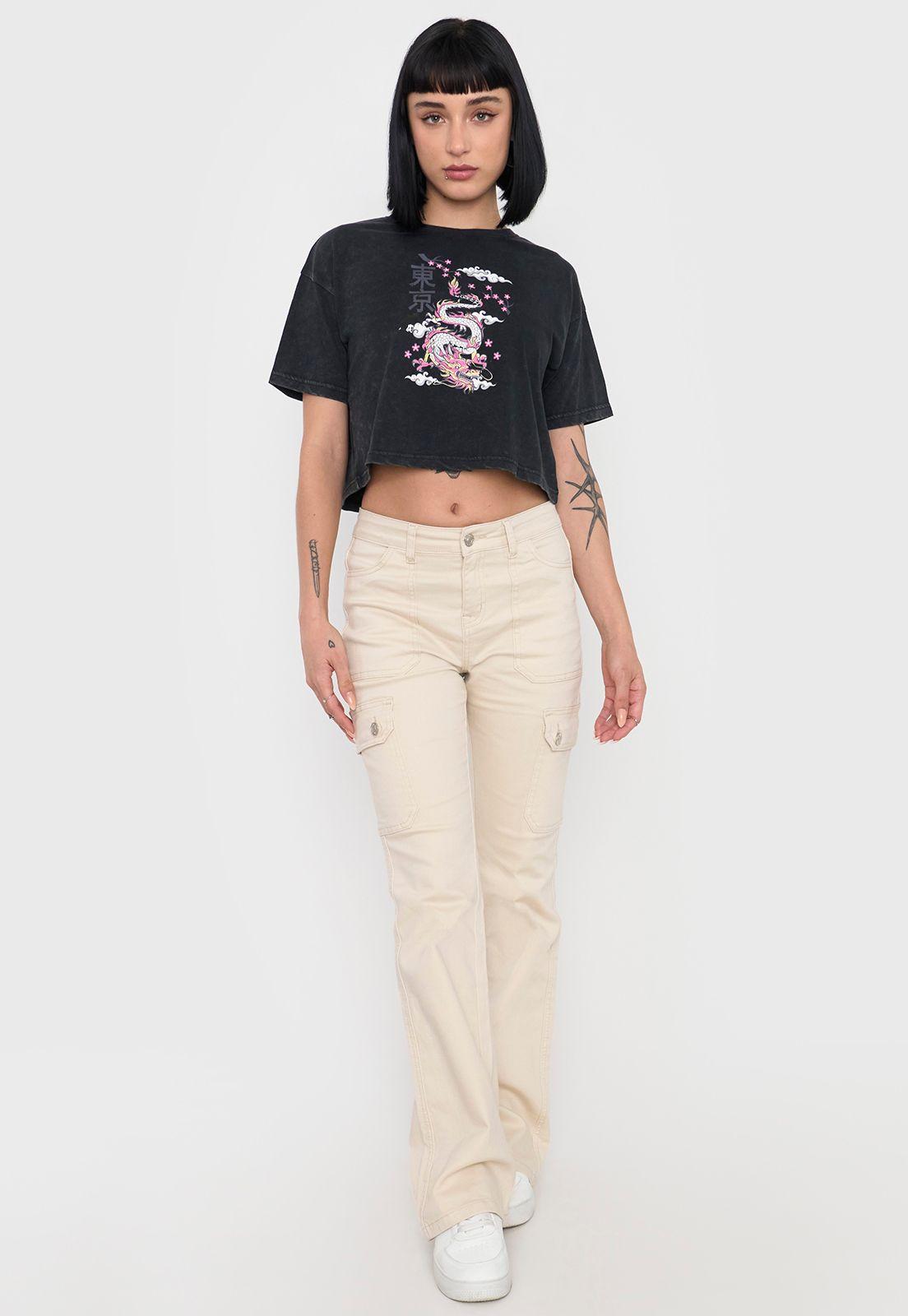 Polera Mujer Fun Negro Manga Corta Crop Corona-3