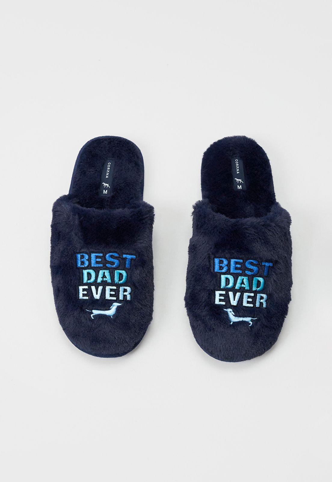 Pantuflas Hombre Bordado Best Dad Azul Corona-2