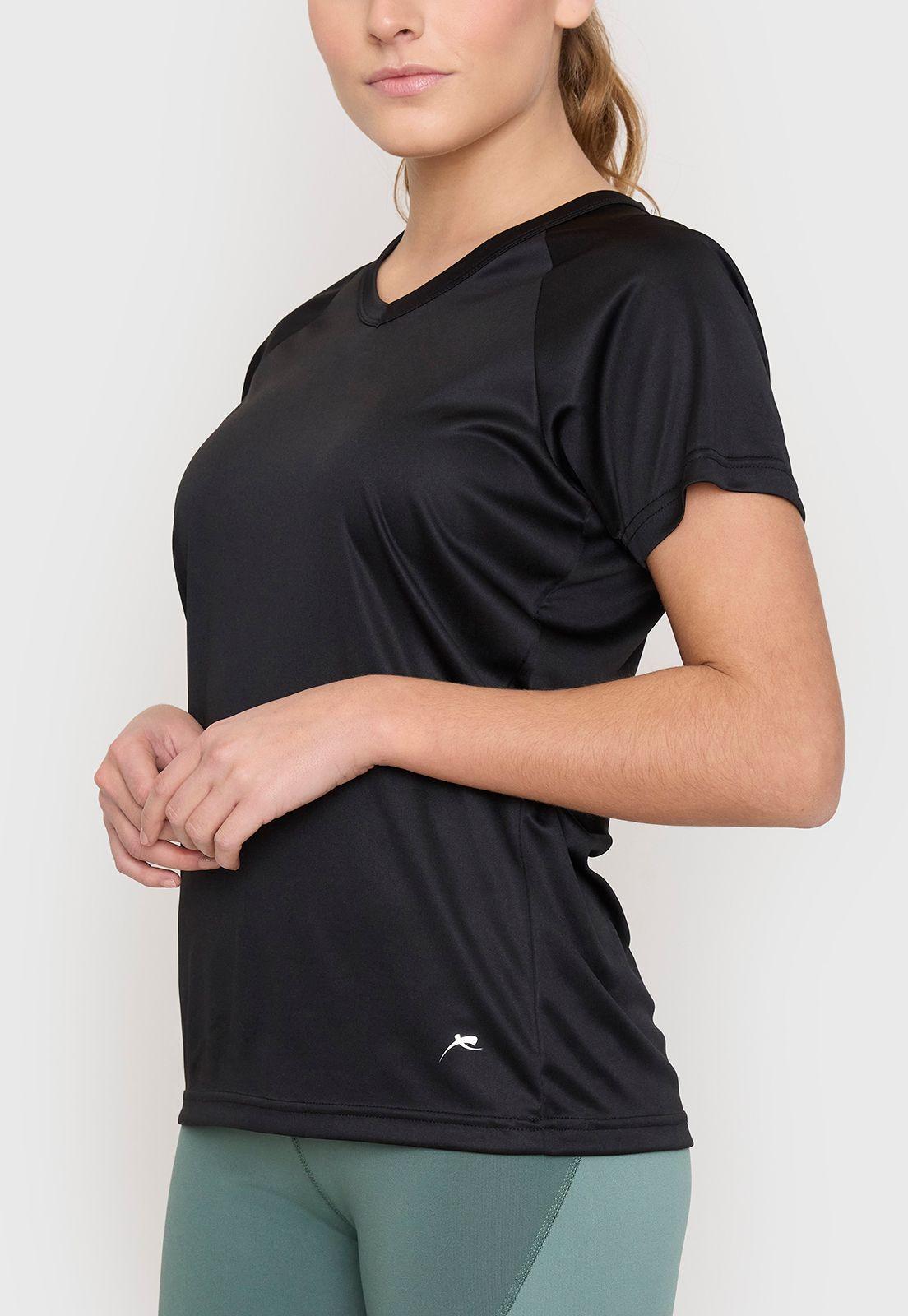 Polera Mujer Deportiva Poliéster Negro V-Neck Corona-2