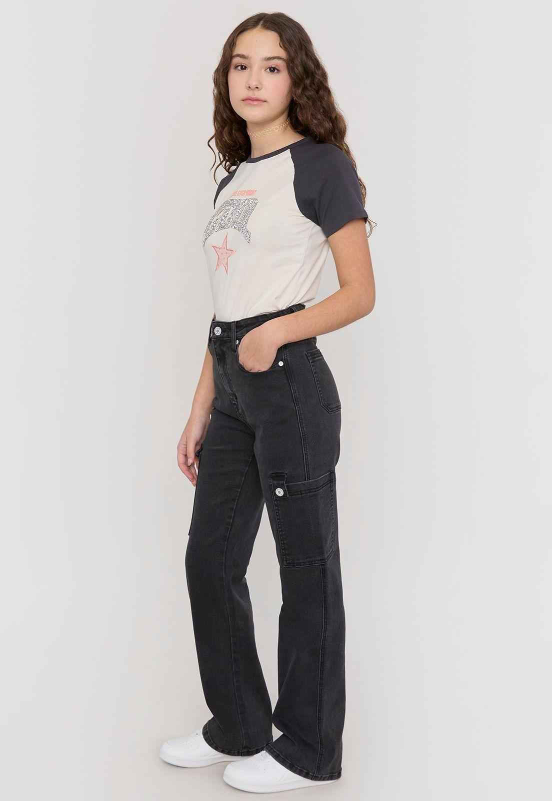 Jeans Niña Color Cargo Negro Corona-0