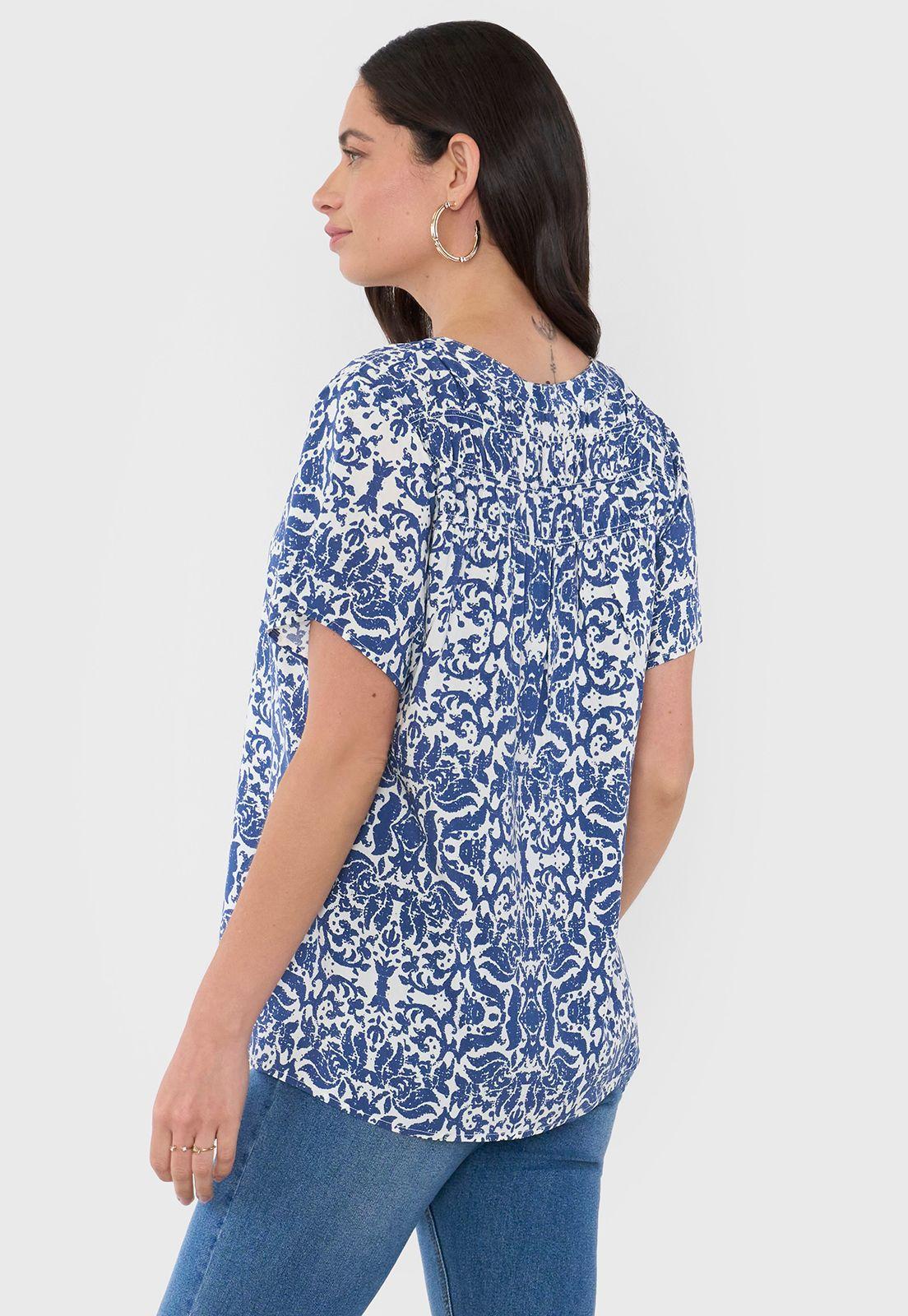 Blusa Mujer Manga Corta Hombro Recogido Azul Corona-1