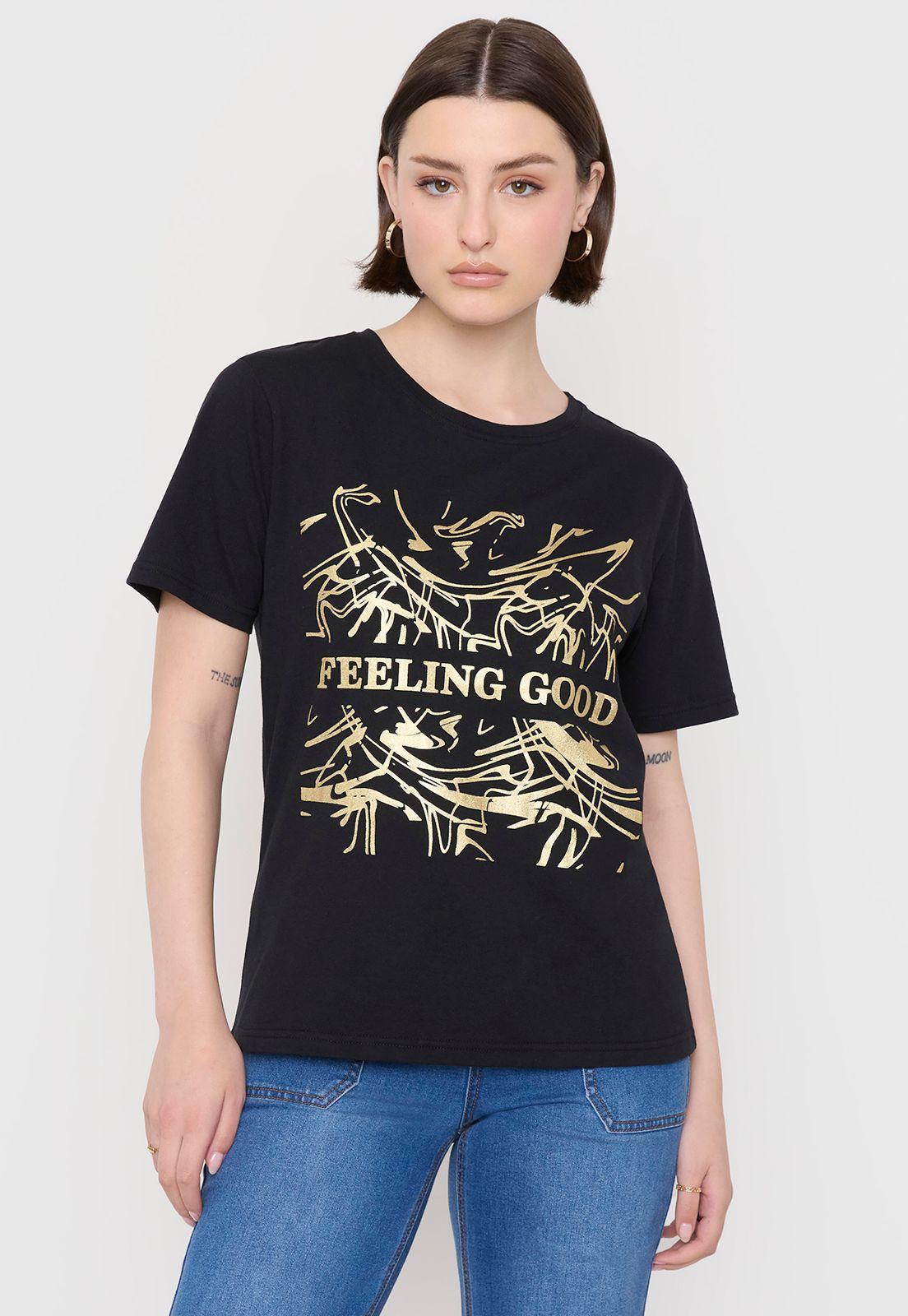 Polera Mujer Print Folia Negro Corona-0