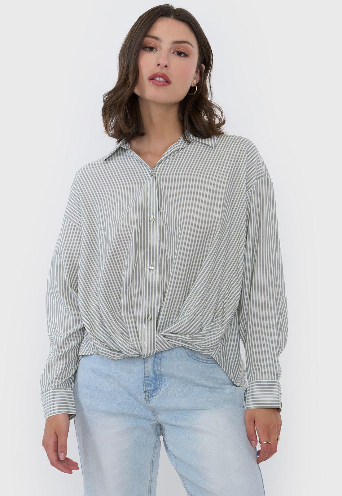 Blusa Mujer Cuello Camisero Lurex Verde Corona-0
