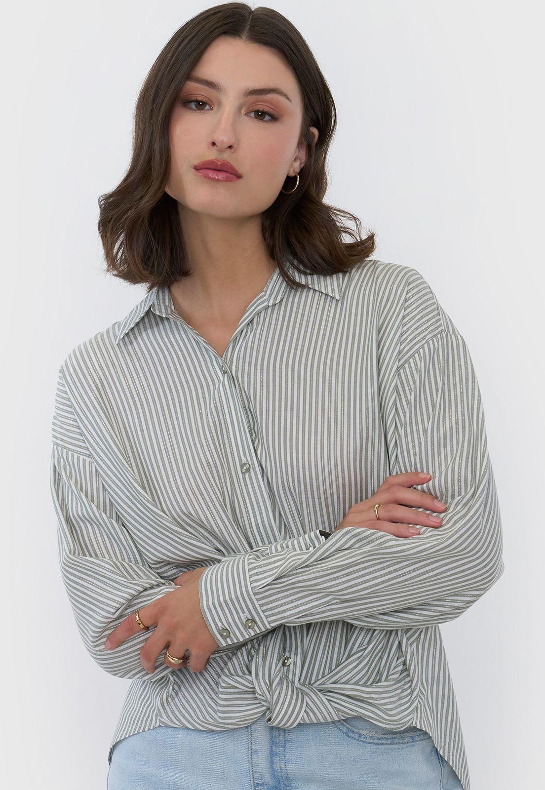 Blusa Mujer Cuello Camisero Lurex Verde Corona-2