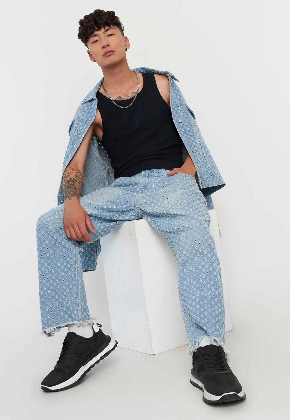 Jeans Straight Fit Azul Claro x Power Peralta Corona-1