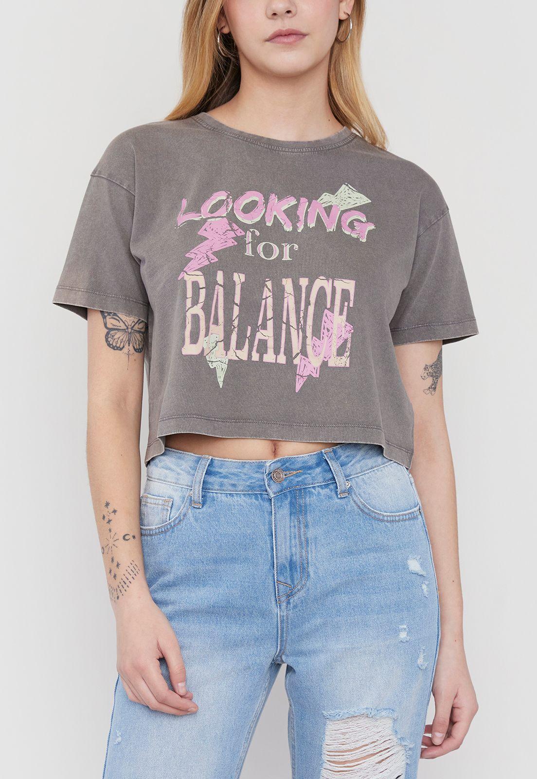 Polera Mujer Fun Manga Corta Crop Gris Corona-2