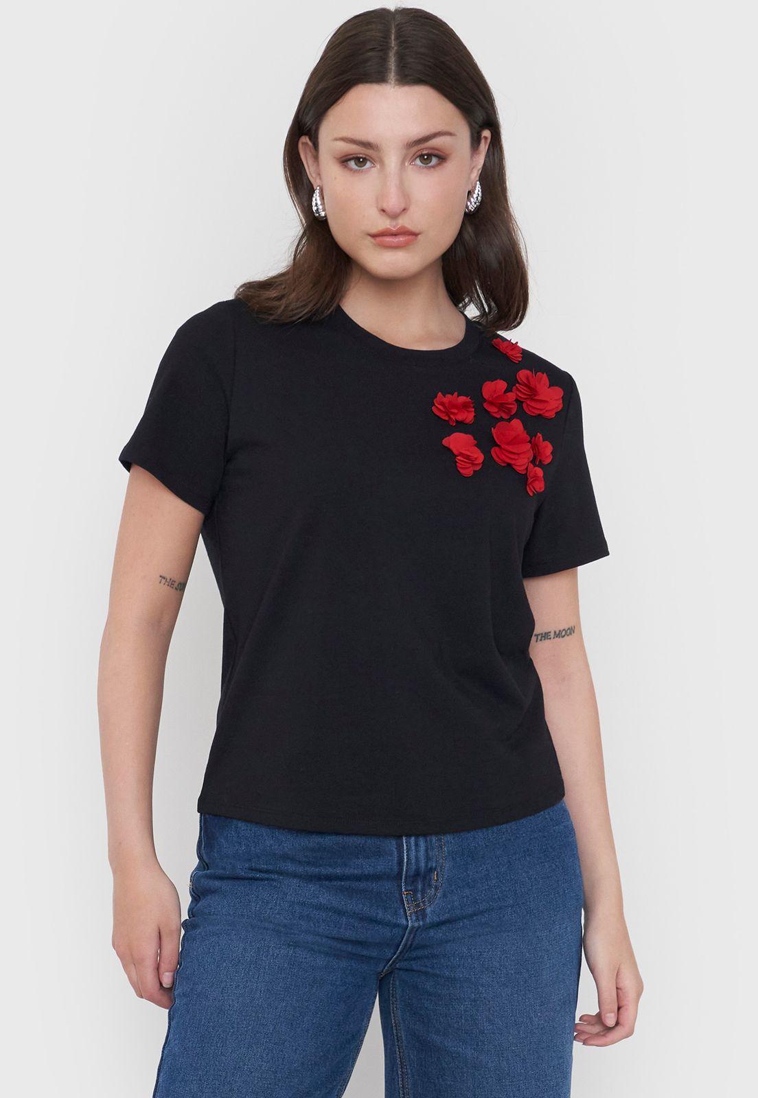 Polera Mujer Aplicación Negro Corona-0