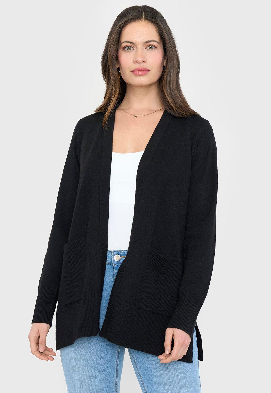 Chaleco Mujer Cárdigan Brillos Negro Corona-0