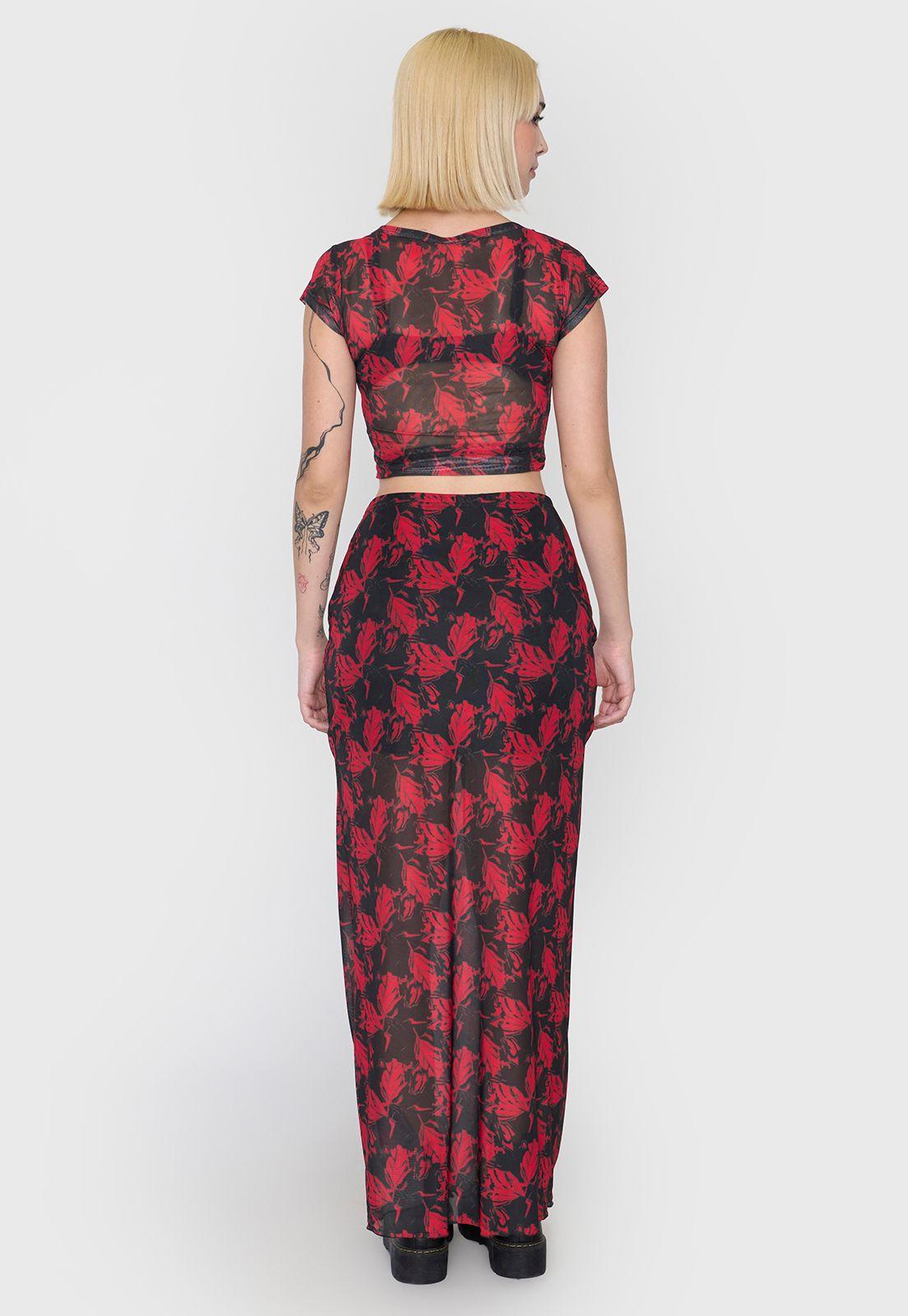 Falda Mujer Midi Malla Rojo Corona-2