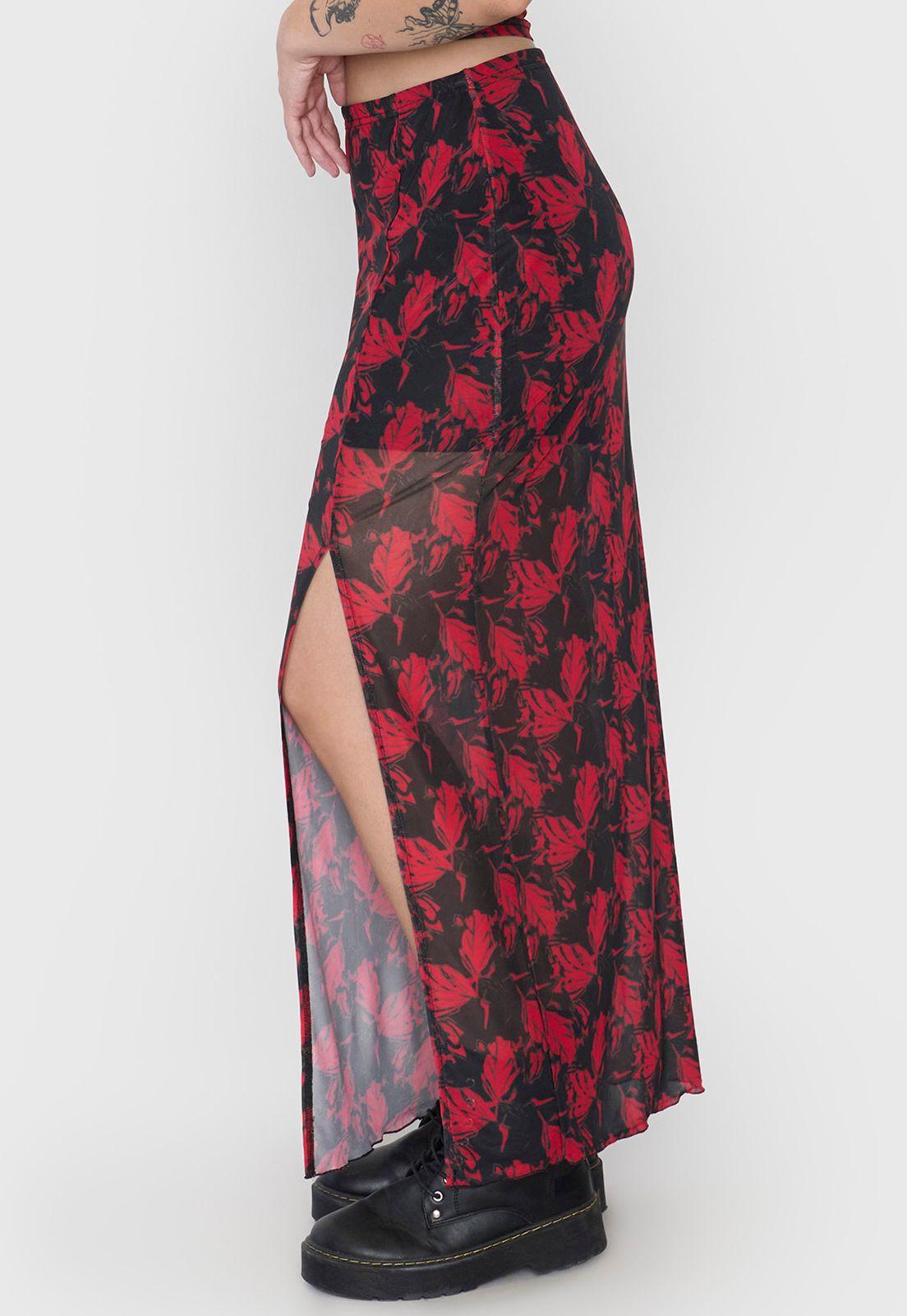 Falda Mujer Midi Malla Rojo Corona-3