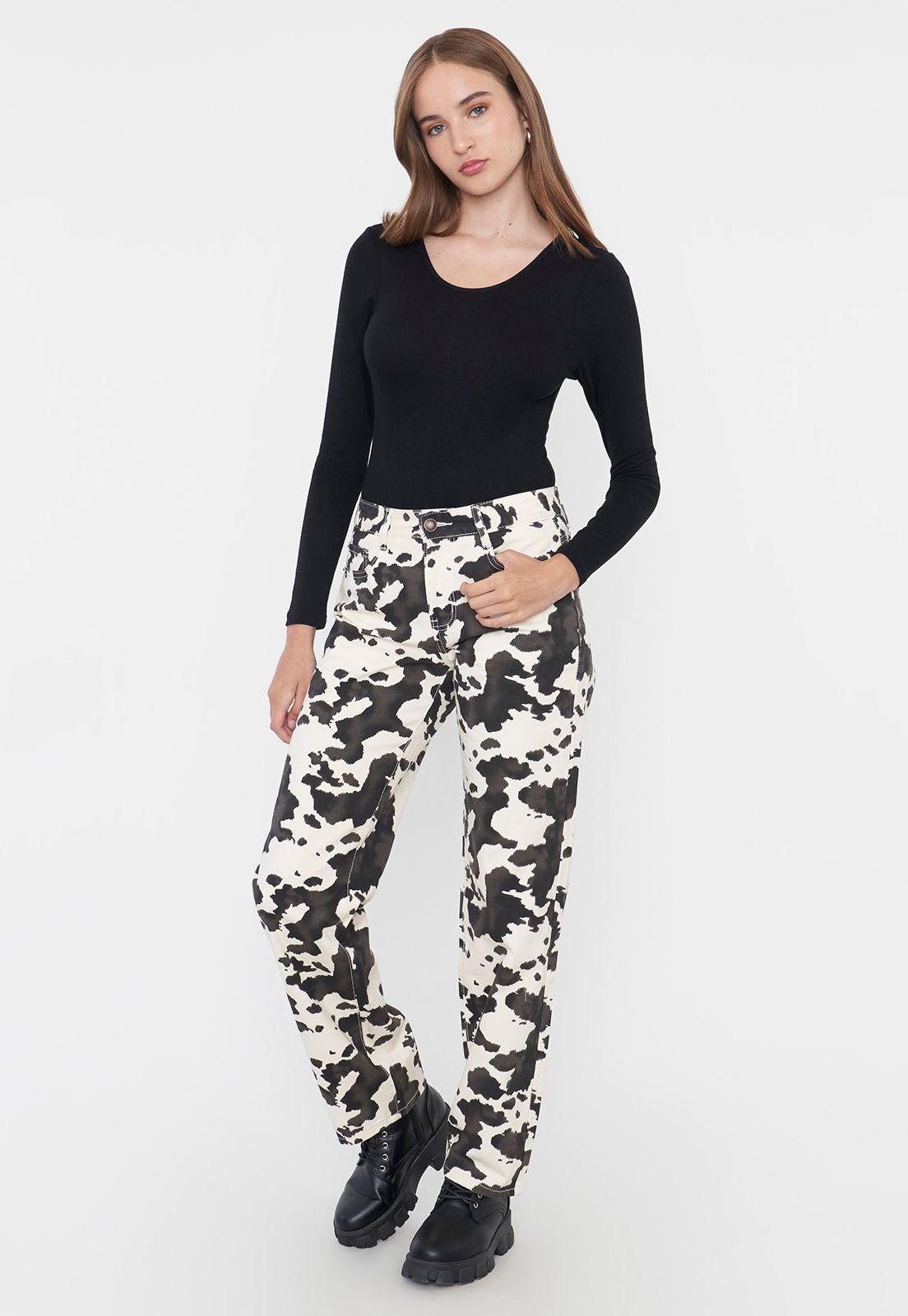 Pantalón Mujer Straight Fit Print Cow Blanco Corona-0