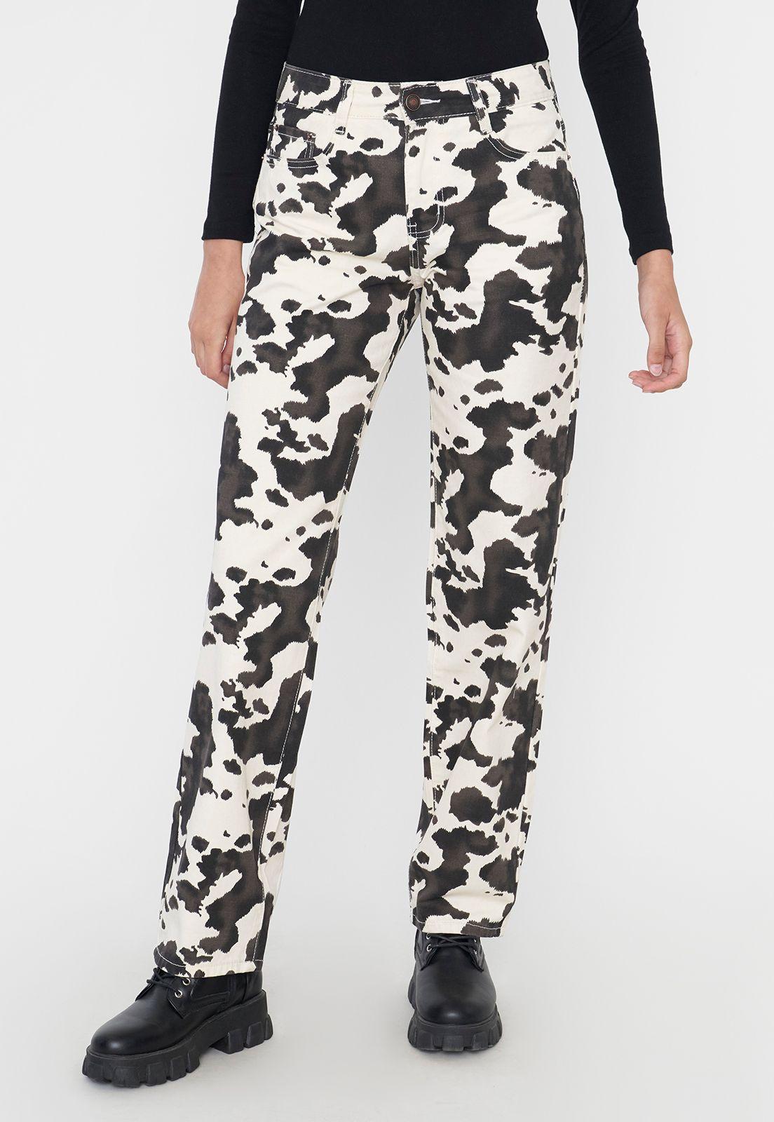 Pantalón Mujer Straight Fit Print Cow Blanco Corona-1