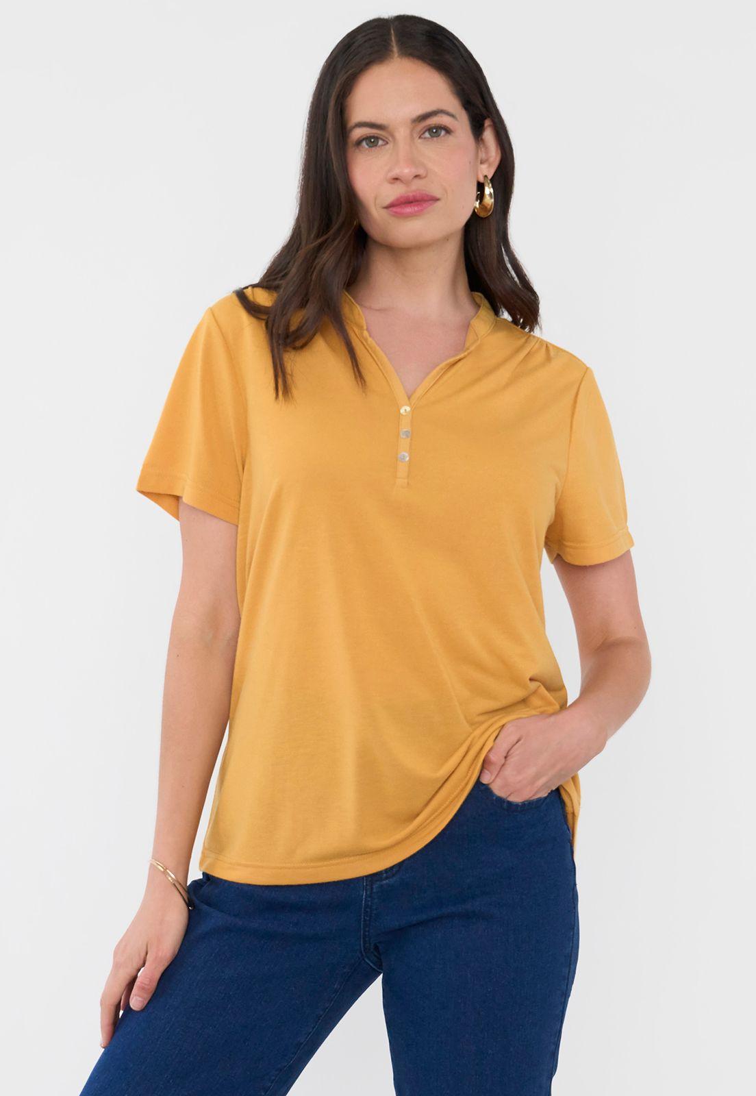 Polera Mujer Cuello Mao Mostaza Corona-0