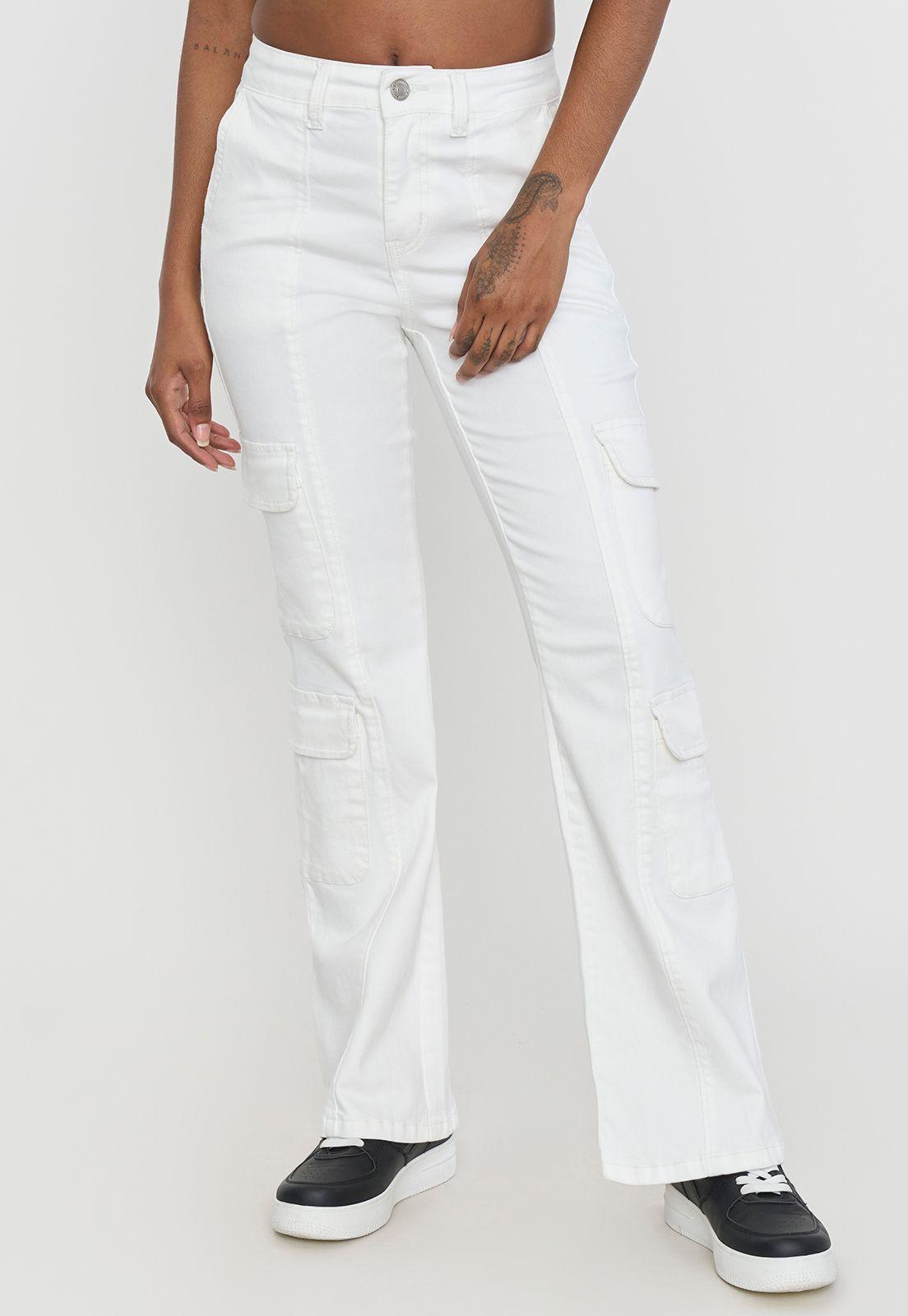 Jeans Mujer Flare Cargo Blanco Corona-1