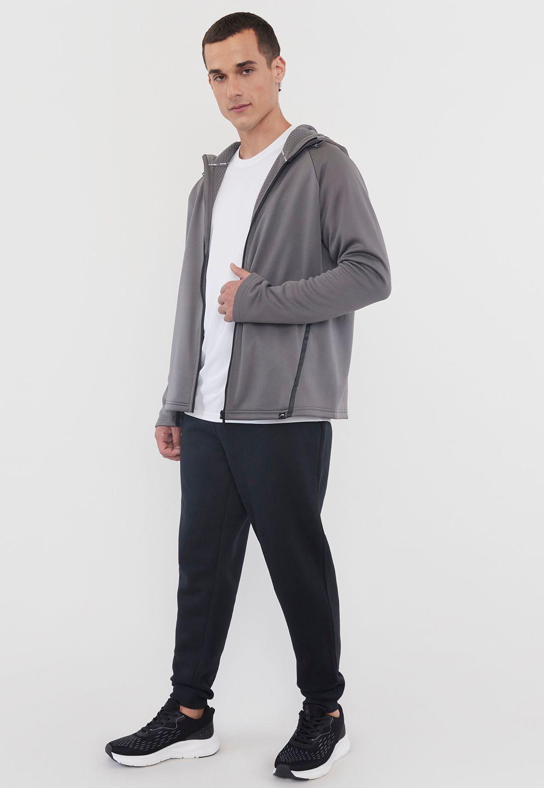 Polerón Hombre Deportivo Gris Full Zipper Corona-3